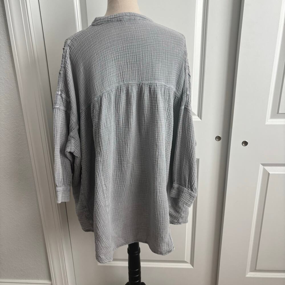 Talulah Gray Gauze Cotton Tunic Shirt Small Oversized Boho Lagenlook Henly Top - Picture 5 of 11